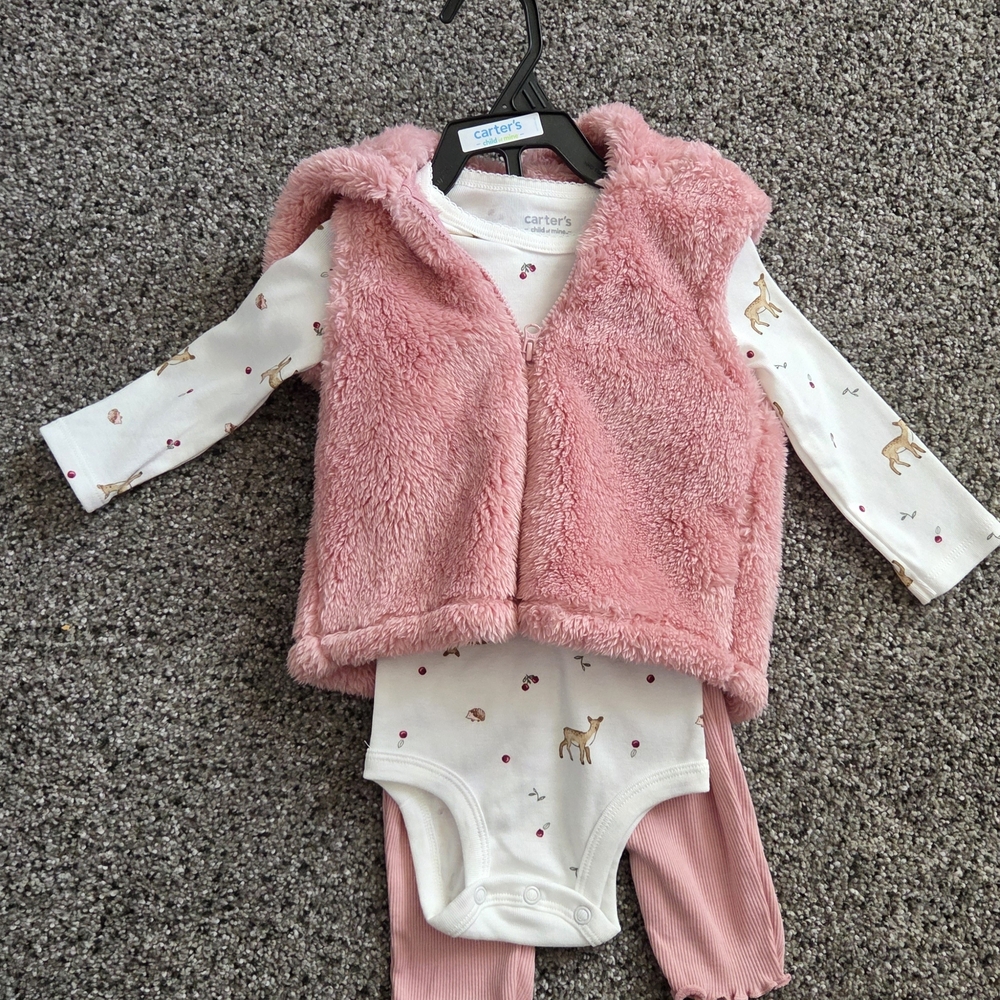 Carter's Pink Plush Hooded Vest & Matching Set for Baby